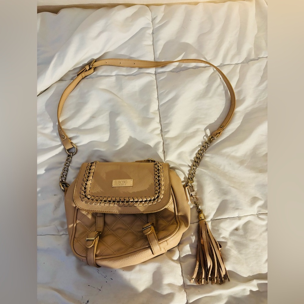 BCBG Tan Quilted Crossbody Bag with Chain Strap